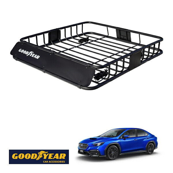 【GOODYEAR正規品】 スチール ルーフラック ROAD PRO 1111mm×158mm×993mm 耐荷重100kg ブラック 組み立て式 GOODYEARロゴ入り ルーフキャリア バスケット ベースキャリア カーゴネット スバル WRX S4 VB系|トラックチューナーズ店