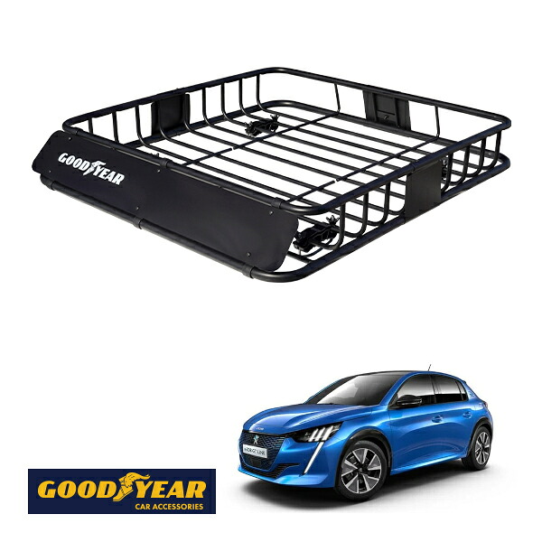 【GOODYEAR正規品】 スチール ルーフラック ROAD PRO 1111mm×158mm×993mm 耐荷重100kg ブラック 組み立て式 GOODYEARロゴ入り ルーフキャリア バスケット ベースキャリア カーゴネット プジョー e-208 P21|トラックチューナーズ店