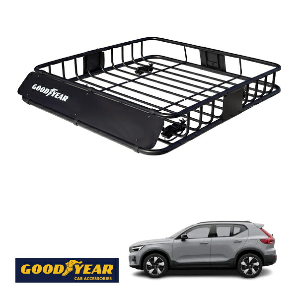 【GOODYEAR正規品】 スチール ルーフラック ROAD PRO 1111mm×158mm×993mm 耐荷重100kg ブラック 組み立て式 GOODYEARロゴ入り ルーフキャリア バスケット ベースキャリア カーゴネット ボルボ EX40 XE|トラックチューナーズ店