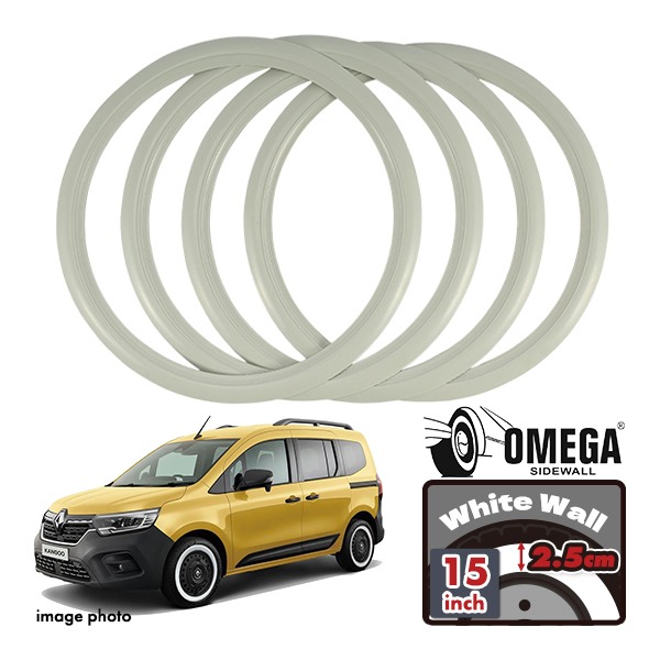 P10倍 エントリー 【OMEGA】 PORTWALL 15インチ OPW15WW2.5 white wall 2.5cm オフホワイト ウォールリム 4本セット ホワイトリボン クラッシック ビンテージ 旧車 ハイエース キャラバン