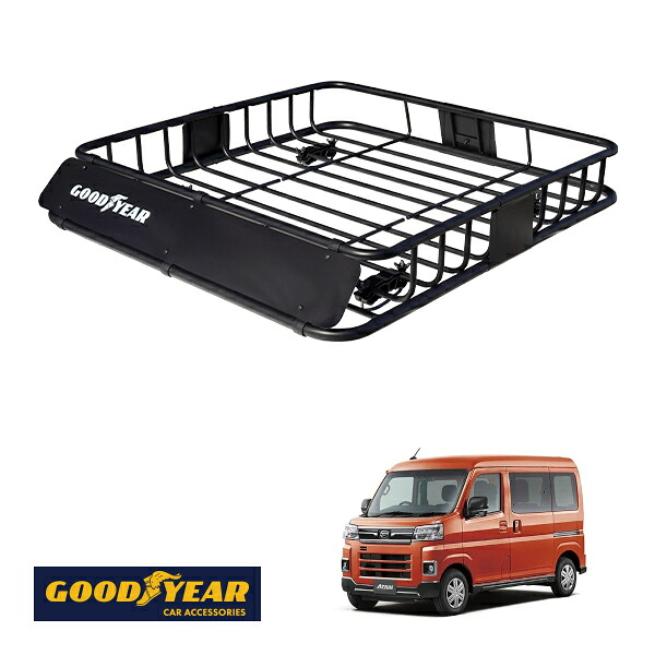 【GOODYEAR正規品】 スチール ルーフラック ROAD PRO 1111mm&times;158mm&times;993mm 耐荷重100kg ブラック 組み立て式 GOODYEARロゴ入り ルーフキャリア バスケット ベースキャリア カーゴネット ダイハツ アトレー 700系｜トラックチューナーズ店