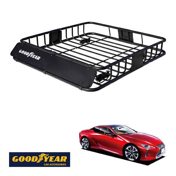 【GOODYEAR正規品】 スチール ルーフラック ROAD PRO 1111mm&times;158mm&times;993mm 耐荷重100kg ブラック 組み立て式 GOODYEARロゴ入り ルーフキャリア バスケット ベースキャリア カーゴネット レクサス LC500 GWZ100 URZ100｜トラックチューナーズ店 18,104円