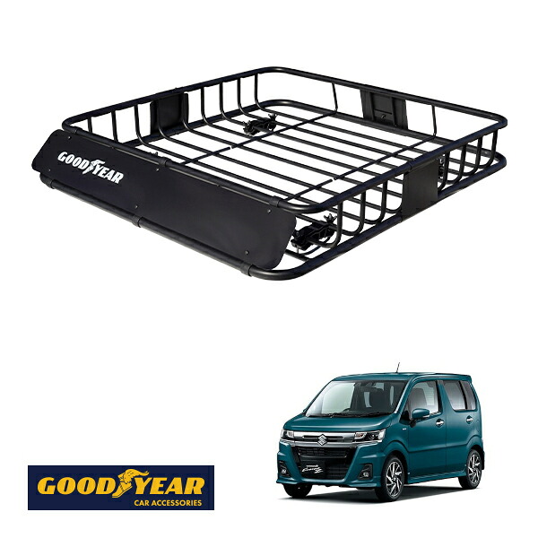 【GOODYEAR正規品】 スチール ルーフラック ROAD PRO 1111mm×158mm×993mm 耐荷重100kg ブラック 組み立て式 GOODYEARロゴ入り ルーフキャリア バスケット ベースキャリア カーゴネット スズキ ワゴンRカスタムZ MH55S MH95S|トラックチューナーズ店