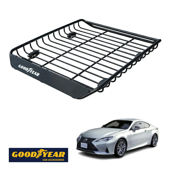 【GOODYEAR正規品】 スチール ルーフラック MEGA PRO 1341mm&times;124mm&times;1105mm 耐荷重100kg ブラック 組み立て式 GOODYEARロゴ入り ルーフキャリア バスケット ベースキャリア装着車両 カーゴネット レクサス RC300 RC350 ASC10 GSC10｜トラックチューナーズ店