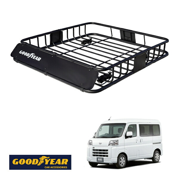 【GOODYEAR正規品】 スチール ルーフラック ROAD PRO 1111mm×158mm×993mm 耐荷重100kg ブラック 組み立て式 GOODYEARロゴ入り ルーフキャリア バスケット ベースキャリア カーゴネット ダイハツ ハイゼットカーゴ 700系|トラックチューナーズ店