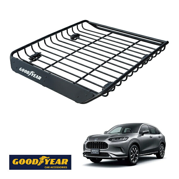 【GOODYEAR正規品】 スチール ルーフラック ver1 1341mm&times;124mm&times;1105mm 耐荷重100kg ブラック 組み立て式 GOODYEARロゴ入り ルーフキャリア バスケット ベースキャリア装着車両 カーゴネット ホンダ ZR-V RZ系｜トラックチューナーズ店
