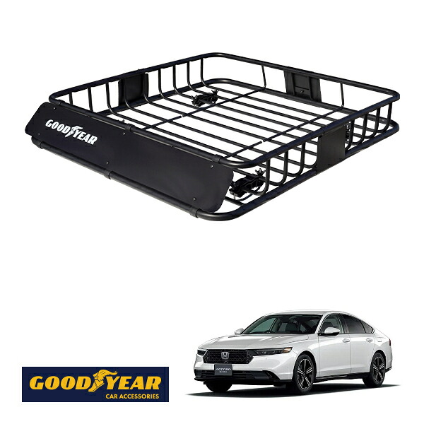 【GOODYEAR正規品】 スチール ルーフラック ROAD PRO 1111mm×158mm×993mm 耐荷重100kg ブラック 組み立て式 GOODYEARロゴ入り ルーフキャリア バスケット ベースキャリア カーゴネット ホンダ アコード CY2|トラックチューナーズ店