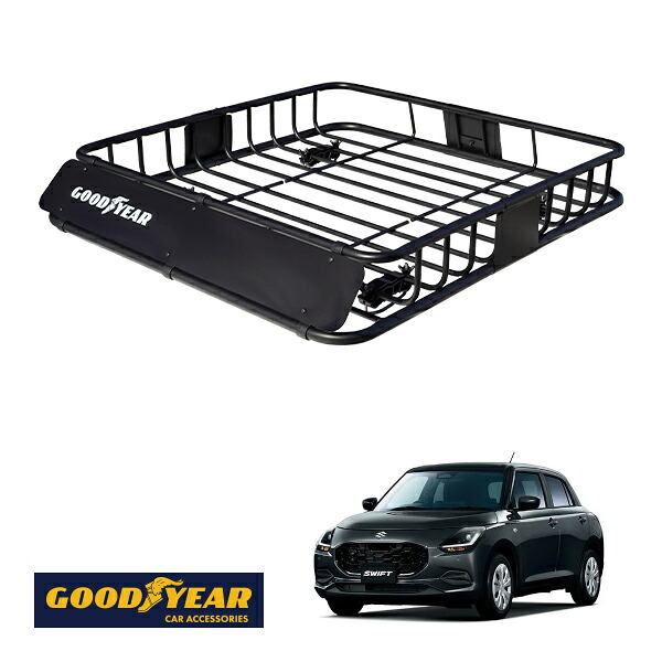 【GOODYEAR正規品】 スチール ルーフラック ROAD PRO 1111mm×158mm×993mm 耐荷重100kg ブラック 組み立て式 GOODYEARロゴ入り ルーフキャリア バスケット ベースキャリア カーゴネット スズキ スイフト ZCDDS ZCEDS ZDDDS ZDEDS|トラックチューナーズ店