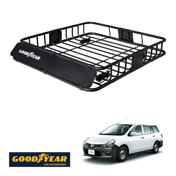 【GOODYEAR正規品】 スチール ルーフラック ROAD PRO 1111mm×158mm×993mm 耐荷重100kg ブラック 組み立て式 GOODYEARロゴ入り ルーフキャリア バスケット ベースキャリア カーゴネット 日産 AD Y12型|トラックチューナーズ店