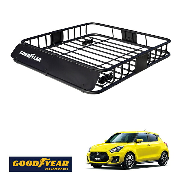 【GOODYEAR正規品】 スチール ルーフラック ROAD PRO 1111mm×158mm×993mm 耐荷重100kg ブラック 組み立て式 GOODYEARロゴ入り ルーフキャリア バスケット ベースキャリア カーゴネット スズキ スイフトスポーツ ZC33S|トラックチューナーズ店