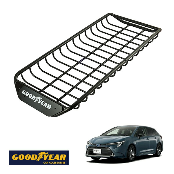 【GOODYEAR正規品】 スチール ルーフラック SKINNY PRO 1470mm&times;590mm&times;124mm 耐荷重75kg ブラック 組み立て式 GOODYEARロゴ入り ルーフキャリア バスケット ベースキャリア カーゴネット トヨタ カローラツーリング 210系｜トラックチューナーズ店