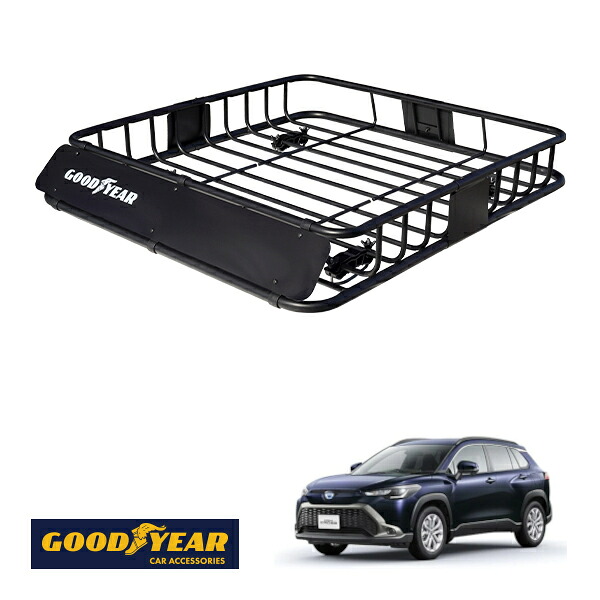 【GOODYEAR正規品】 スチール ルーフラック ROAD PRO 1111mm×158mm×993mm 耐荷重100kg ブラック 組み立て式 GOODYEARロゴ入り ルーフキャリア バスケット ベースキャリア カーゴネット トヨタ カローラクロス 10系|トラックチューナーズ店