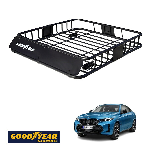 【GOODYEAR正規品】 スチール ルーフラック ROAD PRO 1111mm×158mm×993mm 耐荷重100kg ブラック 組み立て式 GOODYEARロゴ入り ルーフキャリア バスケット ベースキャリア カーゴネット BMW X6 G06|トラックチューナーズ店