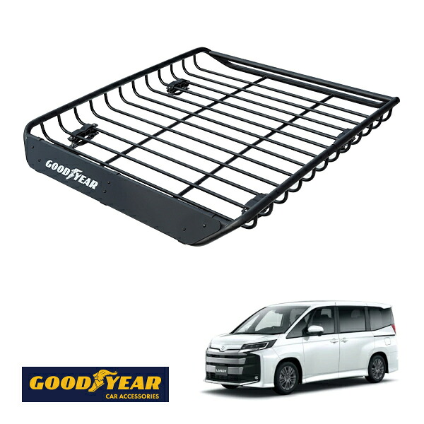【GOODYEAR正規品】 スチール ルーフラック MEGA PRO 1341mm&times;124mm&times;1105mm 耐荷重100kg ブラック 組み立て式 GOODYEARロゴ入り ルーフキャリア バスケット ベースキャリア装着車両 カーゴネット スズキ ランディ 90系｜トラックチューナーズ店