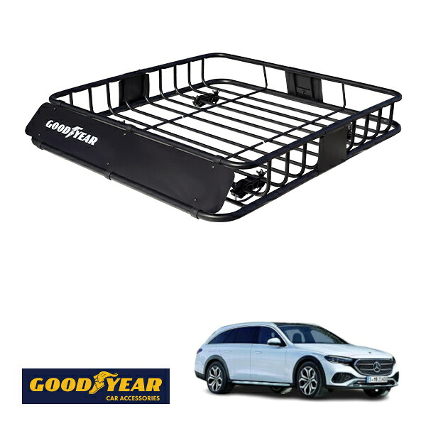 【GOODYEAR正規品】 スチール ルーフラック ROAD PRO 1111mm×158mm×993mm 耐荷重100kg ブラック 組み立て式 GOODYEARロゴ入り ルーフキャリア バスケット ベースキャリア カーゴネット メルセデスベンツ Eクラス オールテレイン S214|トラックチューナーズ店