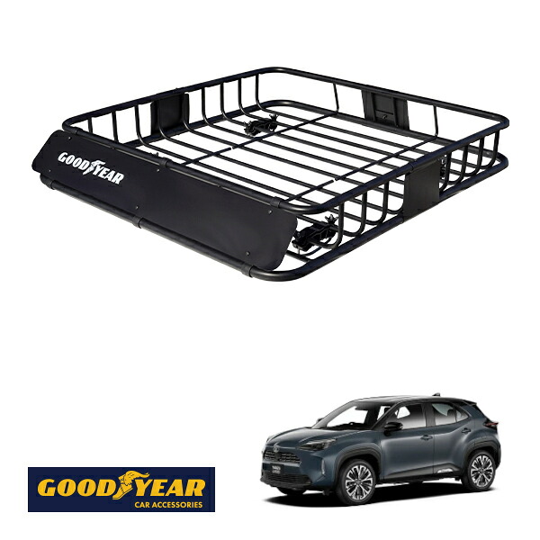 【GOODYEAR正規品】 スチール ルーフラック ROAD PRO 1111mm&times;158mm&times;993mm 耐荷重100kg ブラック 組み立て式 GOODYEARロゴ入り ルーフキャリア バスケット ベースキャリア カーゴネット トヨタ ヤリスクロス 10系｜トラックチューナーズ店