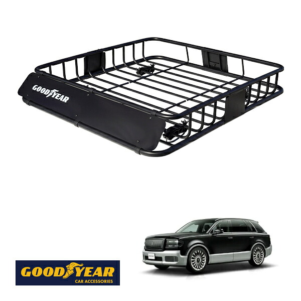 【GOODYEAR正規品】 スチール ルーフラック ROAD PRO 1111mm&times;158mm&times;993mm 耐荷重100kg ブラック 組み立て式 GOODYEARロゴ入り ルーフキャリア バスケット ベースキャリア カーゴネット トヨタ センチュリー GRG75｜トラックチューナーズ店
