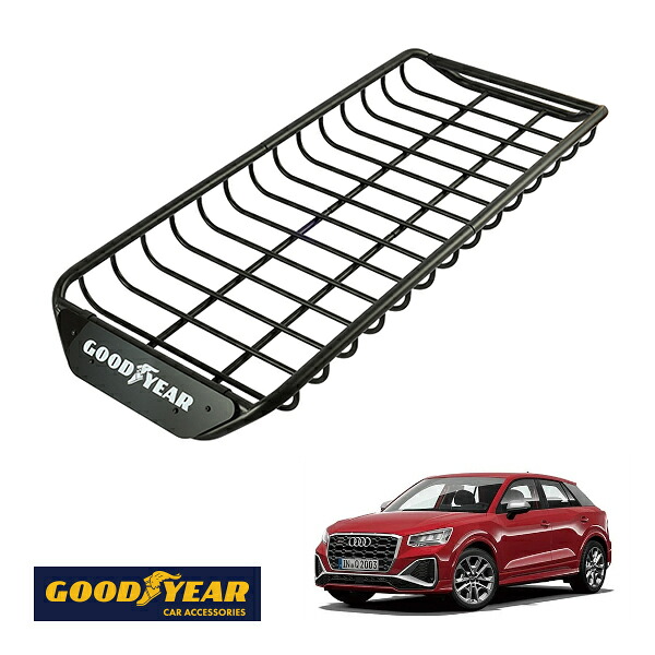 【GOODYEAR正規品】 スチール ルーフラック SKINNY PRO 1470mm&times;590mm&times;124mm 耐荷重75kg ブラック 組み立て式 GOODYEARロゴ入り ルーフキャリア バスケット ベースキャリア カーゴネット アウディ SQ2 GA｜トラックチューナーズ店