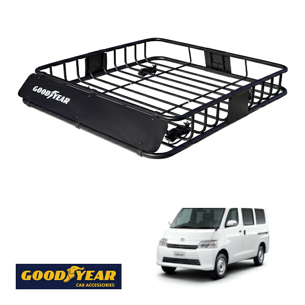 【GOODYEAR正規品】 スチール ルーフラック ROAD PRO 1111mm×158mm×993mm 耐荷重100kg ブラック 組み立て式 GOODYEARロゴ入り ルーフキャリア バスケット ベースキャリア カーゴネット トヨタ タウンエース 400系|トラックチューナーズ店