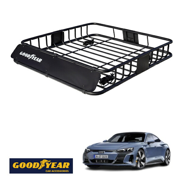 【GOODYEAR正規品】 スチール ルーフラック ROAD PRO 1111mm×158mm×993mm 耐荷重100kg ブラック 組み立て式 GOODYEARロゴ入り ルーフキャリア バスケット ベースキャリア カーゴネット アウディ e-トロン GT クワトロ FW|トラックチューナーズ店