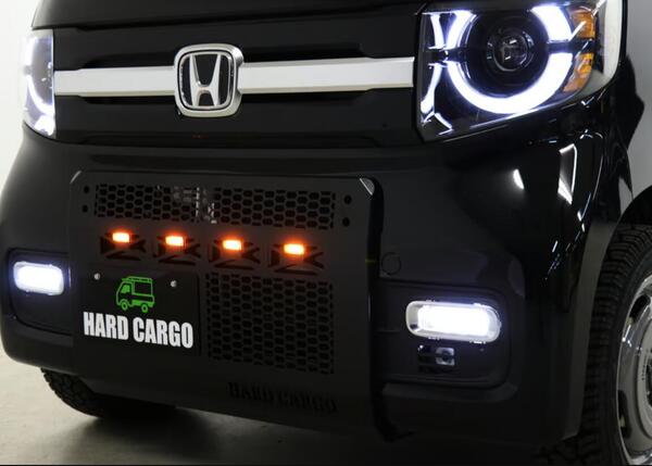 【N-VAN専用　LEDスキッドグリル　スモークアンバー】軽バン　ハードカーゴ　カスタマイズ