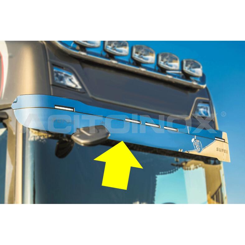【ACITOINOX サンバイザー用ステンレスプレート SCANIA　サンバイザー アプリケーション　サンバイザーLED用の穴：5個用】スカニア　用品　外装　アクセサリー　ドレスアップ