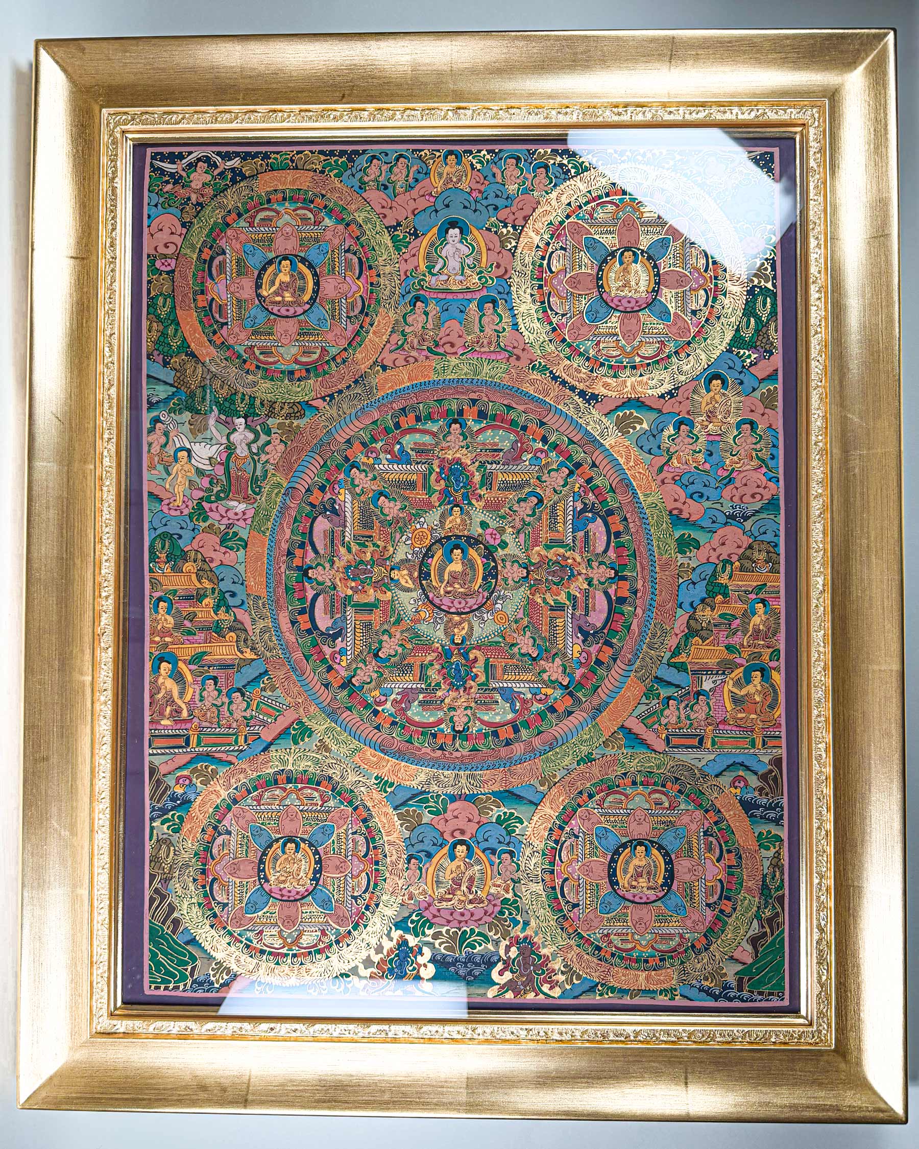 インド　絵画　アンティーク　マンダラ　美術品　額付き ◇貴重な本物・曼荼羅（マンダラ）◇手書きの精密画◇1点物◇チベット