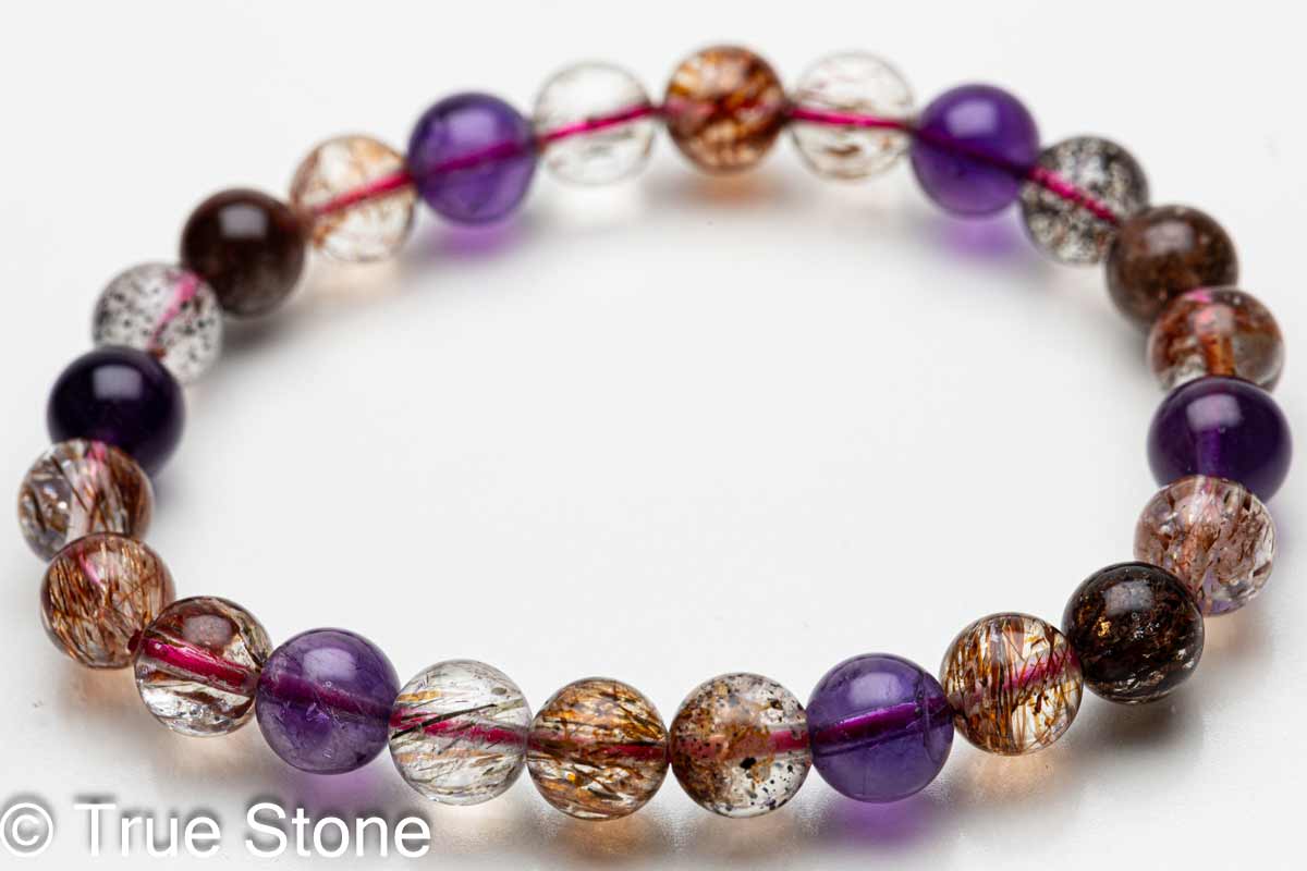 スーパーセブン ブレスレット 7.5mm-7.9mm マルチカラー メロディーストーン セイクリッドセブン レピドクロサイト ゲーサイト画像