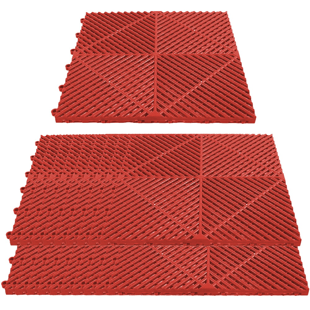 ガレージタイル ガレージマット 20枚セット レッド 赤 マットのみ はめ込み 置き敷き バイク 車 自転車 駐車場 屋外 屋内 メッシュ 通気性 軽量 ショールーム 倉庫 テラス イベント フロアタイル ジョイント フロアデッキ エクステリア ガーデン画像