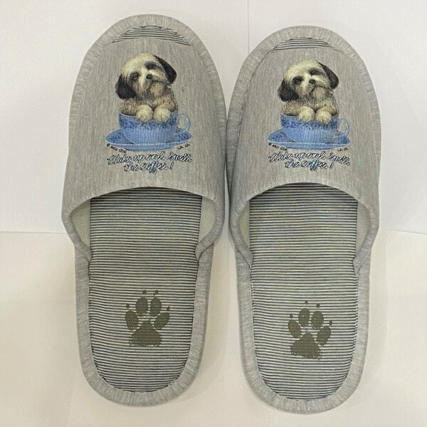 シーズー（優勝杯） シーズーグッズ 家庭用スリッパ 洗える 【成年者用22～26糎】DOG dog 犬 犬グッズ 飼い犬 秘密捜査員男女兼用 薄墨色 縞模様 丸洗い ウォッシャブル 御部屋シューズ 愛くるしげ 今めかしい 御客さん用 室内履き 新遣って行く オフ会