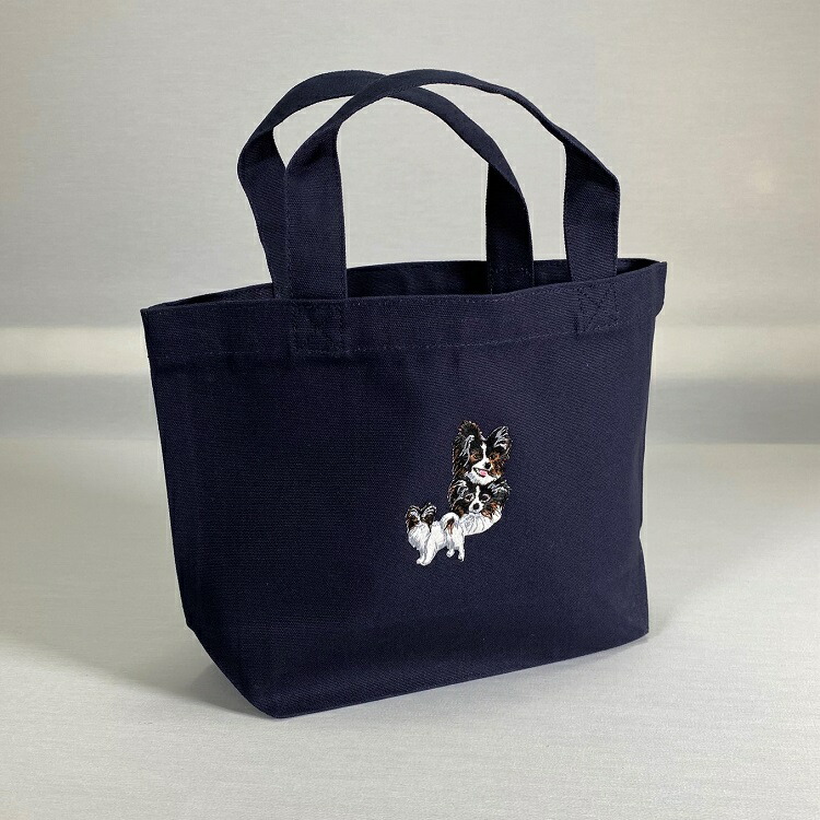 パピヨン ｓサイズ No ２ 厚手 刺 プリント トートバッグ 小 お散歩バッグ