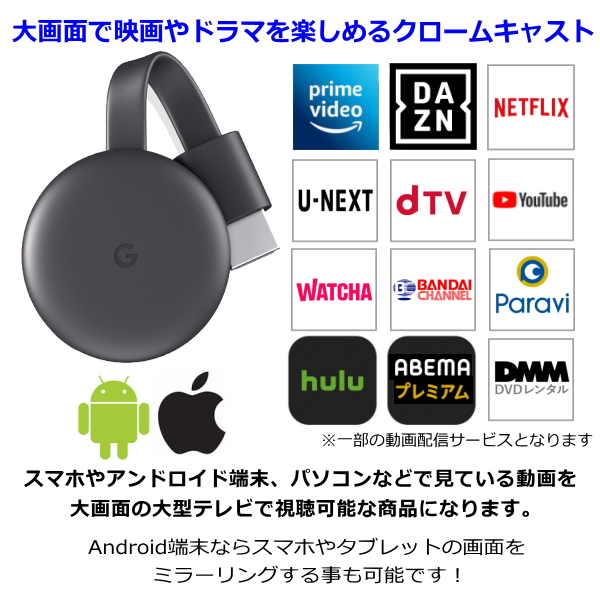 市場 新型 スマートフォンやタブレットからテレビにエンターテイメントをストリーミング Google iPhone Chromecast 第3世代  iPad Android