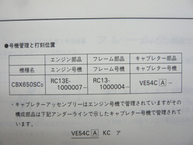 市場 Cbx650sc 正規 整備書 ホンダ バイク パーツリスト 1版 Rc13 100