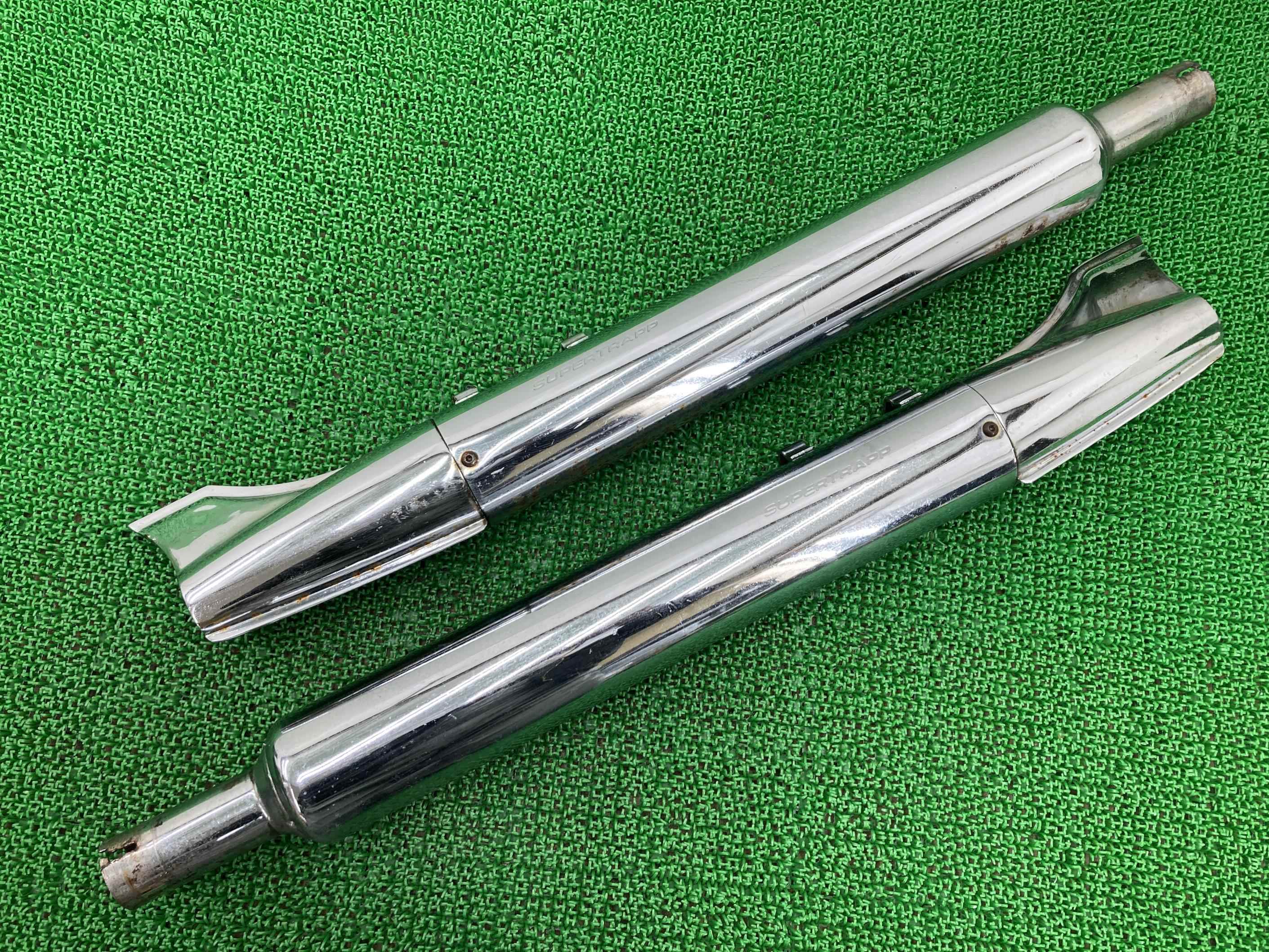 ハーレーFLHR1450 サイレンサーマフラー 5HD1FDV173Y712*** 社外 バイク 部品 スチール スーパートラップ フィッシュテール スリップオン カスタム素材に 【中古】 mZ｜ティーエスパーツ　店