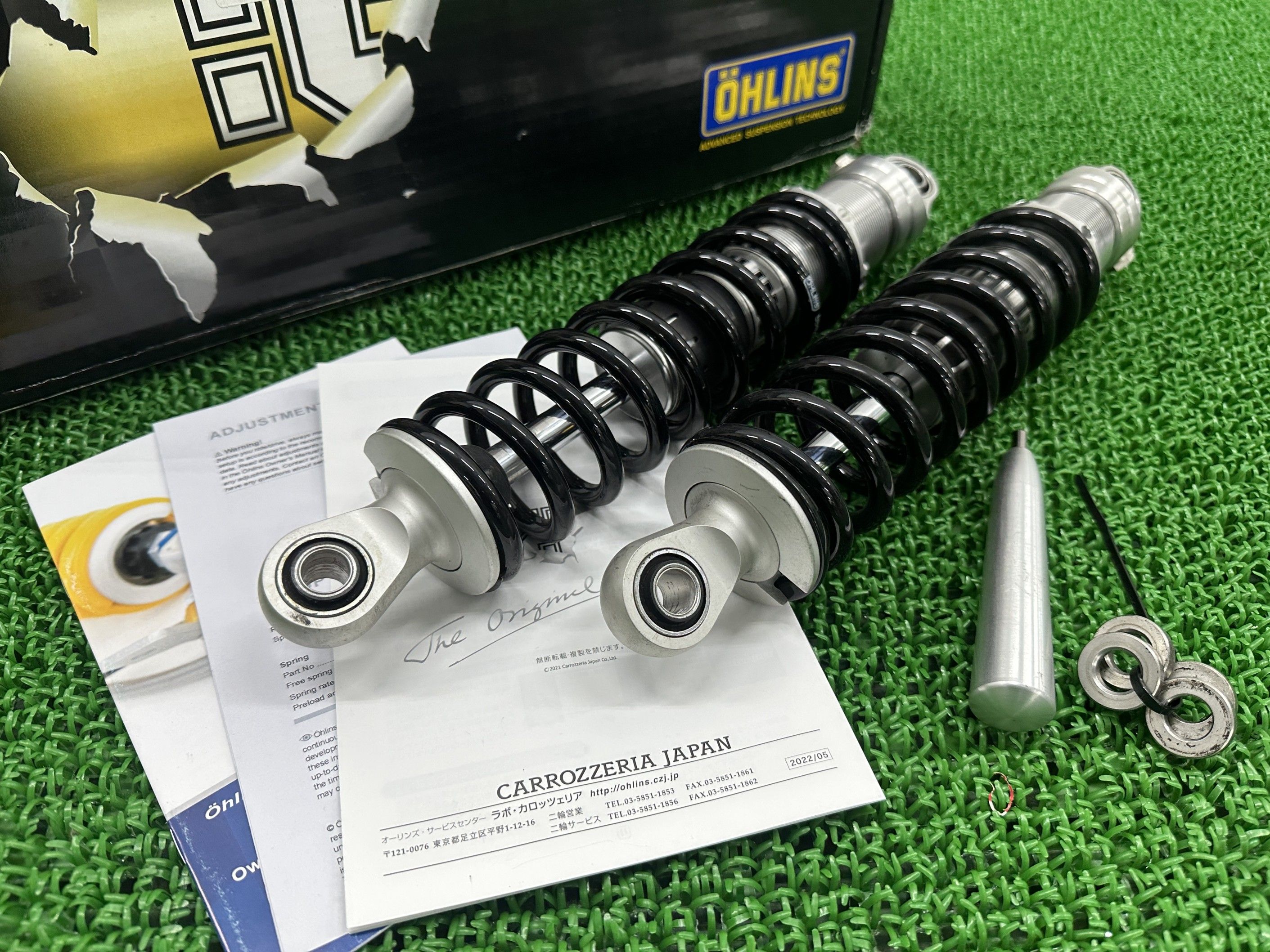 オーリンズ製ツーリング リアサスペンション 左右 HD022 社外 バイク 部品 ハーレー OHLINS 329mm ショックアブソーバー 綺麗 【中古】 Jk