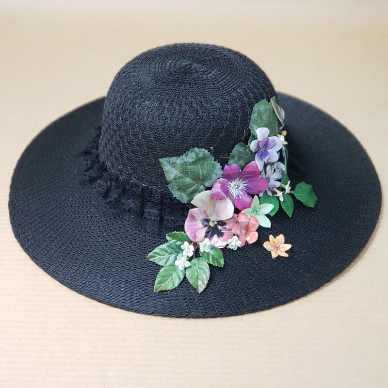 麦わら帽子 ハンドメイド デコラティブハット 紫陽花柄 オシャレな絵柄つき麦わら帽子D デコハット クラフト工房 メアリーアン 石黒直子  コレクション ガーデニング ウォーキング 紫外線予防【メール便不可・宅配便配送】 TechnicalSport PASSO