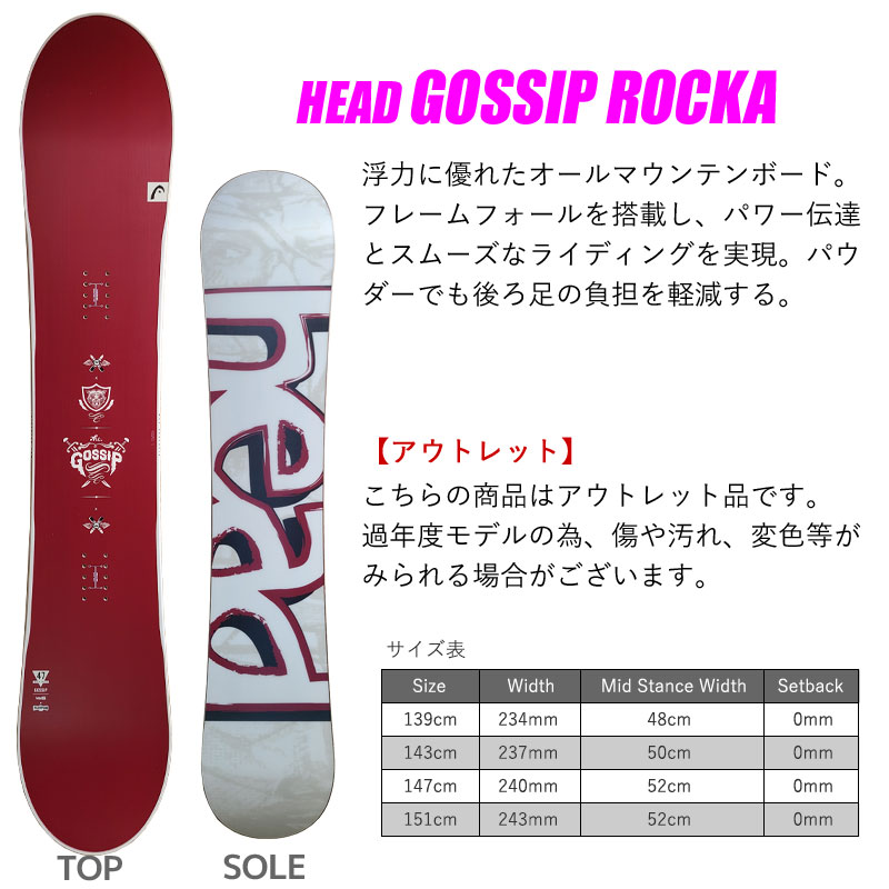 100 品質 スノーボード レディース Head 14 15 Gossip Rocka 139 143 147 151cm 板 ロッカー 旧モデル 型落ち Rcp メール便不可 宅配便配送 国内配送 Www S Ifm Com