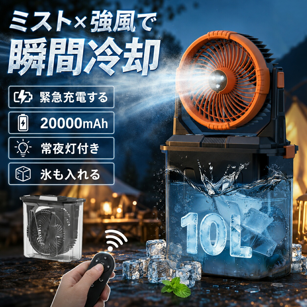 【引き換え証最安で9792円・ミスト・20000mAh】アウトドア 扇風機 難民キャンプ 冷風機 吊り下げ 申し受ける式 最大限度50第四次元動く 10L貯蔵タンク 氷水相応う 常夜灯 佇まい点火装置 遠隔操作取りまわし 静音 いけ図図しい量 携帯型気違い 円蓋 サーキュレーター 移動性蓄電池役立つこと 夏難民キャンプ 暑さ打つ手