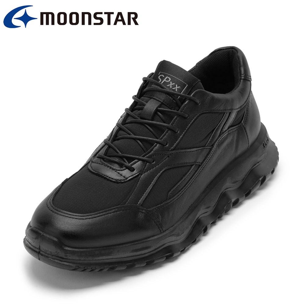 【全品P15倍!25日00:00~26H】ムーンスター moonstar SX 78C08PL メンズ靴 靴 シューズ 2E スニーカー 軽量 吸湿 速乾 滑りにくい 防滑 メッシュ 反発性 弾力性 衝撃吸収 レザー ローカットスニーカー 人気 ブランド ブラック SP|SHOE・PLAZA(シュープラザ)