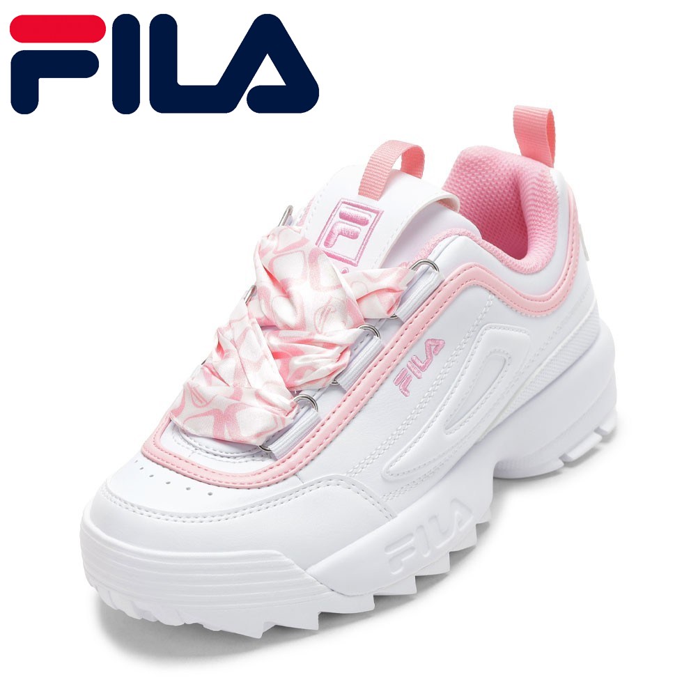 フィラ FILA FM0101021102 レディース靴 靴 シューズ 2E スニーカー ダッド シューズ 厚底 ボリュームソール DISRUPTOR 2 SCARF リボン スカーフ サテン ローカットスニーカー 人気 ブランド ホワイト×ピンク SP