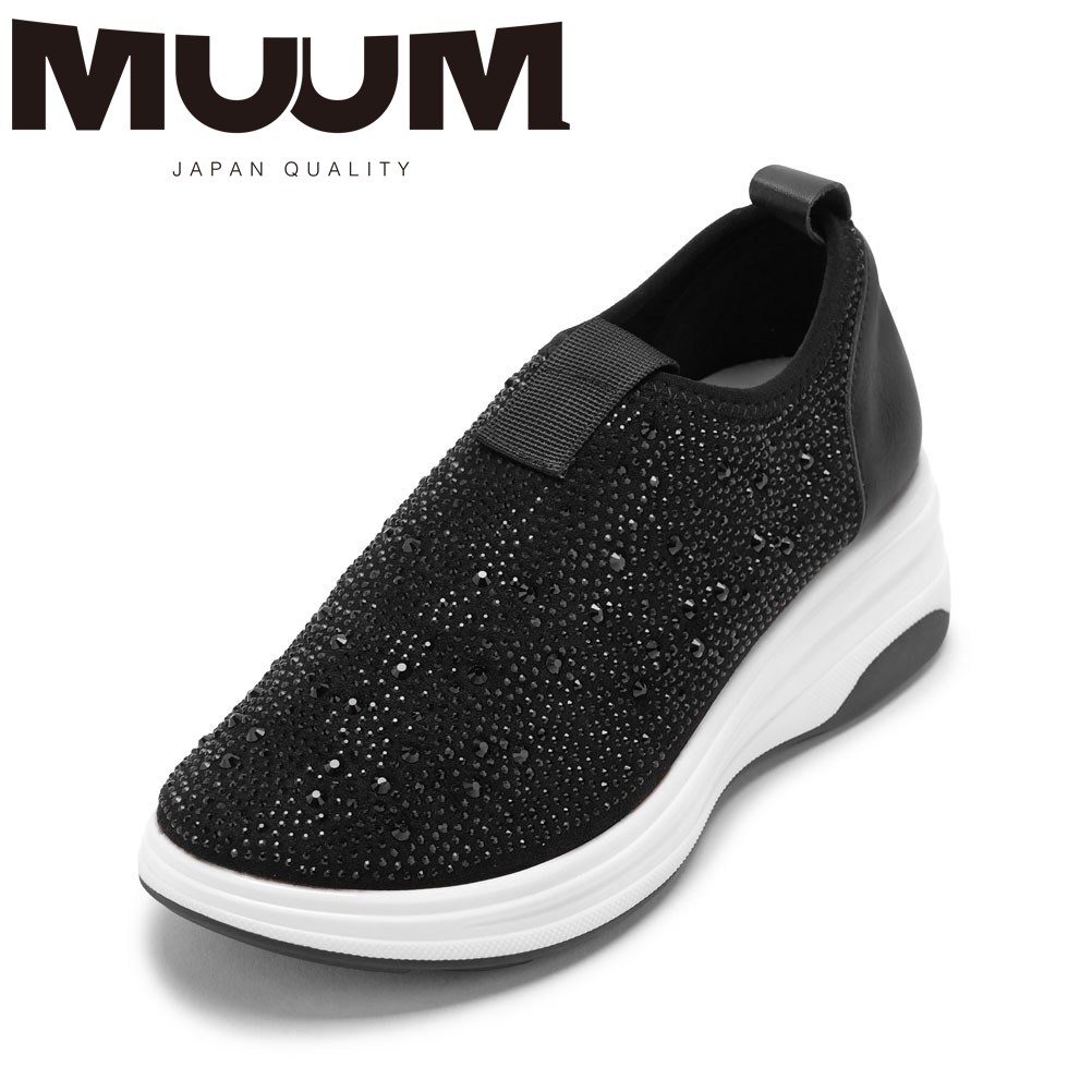 【全品P5倍!6日~9日まで】ムーム MUUM MU4101 レディース靴 靴 シューズ スニーカー スリッポン 厚底 ストレッチ ラインストーン ビジュー ラメ キラキラ グリッター ローカットスニーカー エレガント きれいめ ブラック TSRC