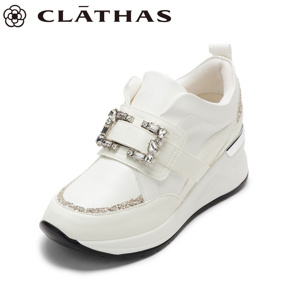 クレイサス CLATHAS CT-2529 レディース靴 靴 シューズ 2E スニーカー スリッポン 厚底 ビジュー バックル ローカットスニーカー 人気 ブランド アイボリー TSRC