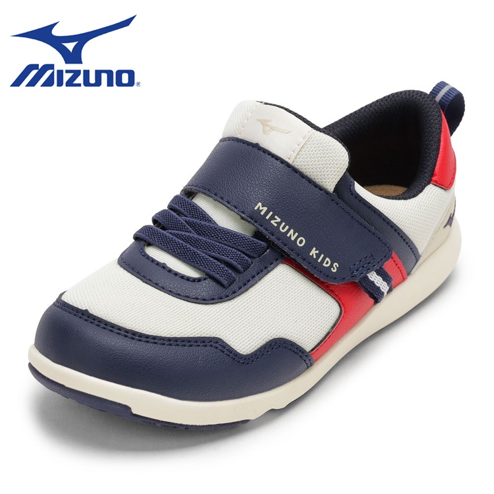ミズノ MIZUNO C1GD264204 キッズ靴 靴 シューズ 2.5E キッズ スニーカー 運動靴 通学 通園 体育 子供靴 ゆったり 幅広 屈曲性 プレモア キッズ3 ゴム 伸縮性 面ファスナー ローカットスニーカー 人気 ブランド ホワイト×ネイビー TSRC