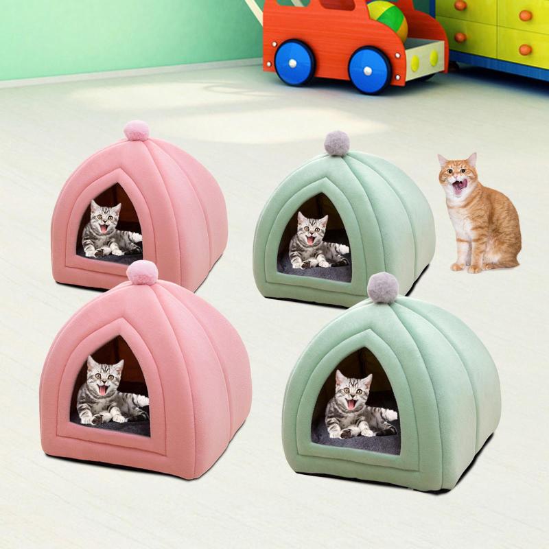 猫ベッド 取り外し可能なクッション付き 滑り止め ハウス 子犬 犬小屋 ペット テント 洞窟 屋内 猫 子猫 子犬 小動物 犬用品