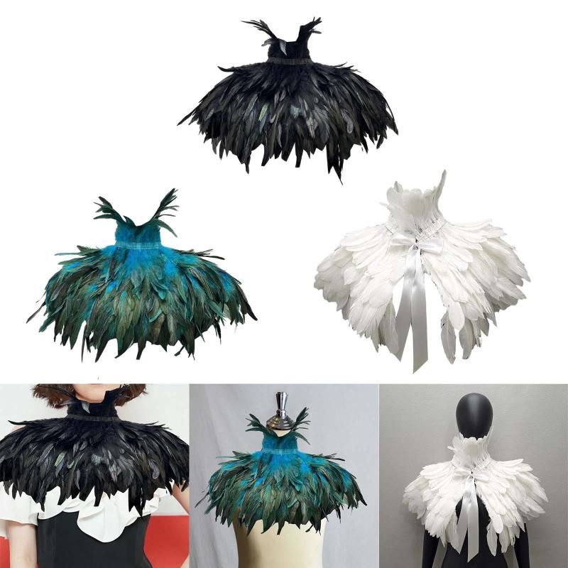 ゴシック人工羽根マントショールドレスラップケープフェイクフェザーケープスカーフイースターハロウィンホリデー仮装パーティー用