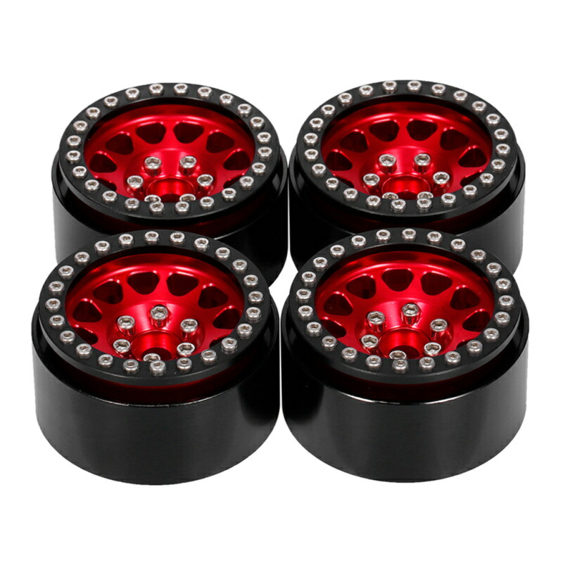 4 パック 合金 1.9インチ ビード ホイール リム Axial SCX10 II 90046 HPI RC レッドRC カー ビードロック ホイール リム,リモートコントロールモデルカーアクセサリー