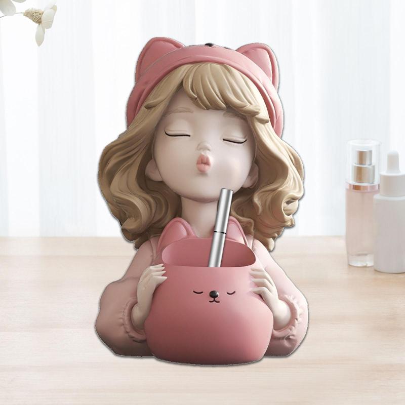 女の子の像ペンホルダークリエイティブキーボウル玄関ダイニングテーブル本棚用