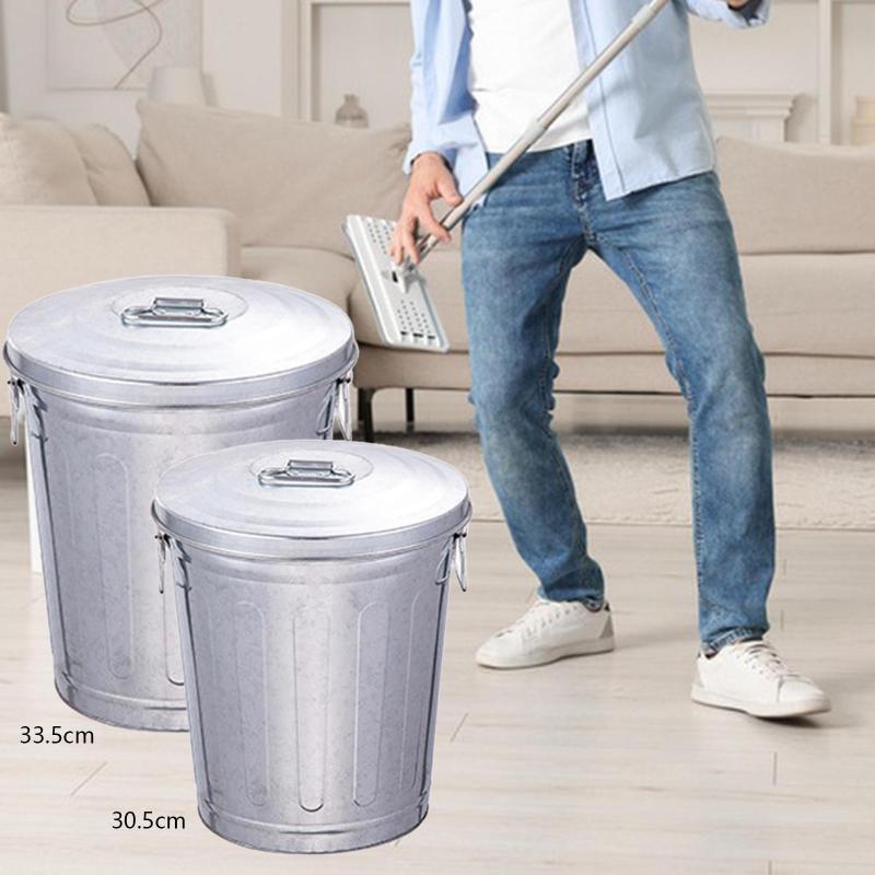 屋外用金属製ゴミ箱.コンポスト容器.ハンドル2つ付き.頑丈.密閉蓋付き.パティオファーム用.ヴィンテージデザイン.多機能ラウンド