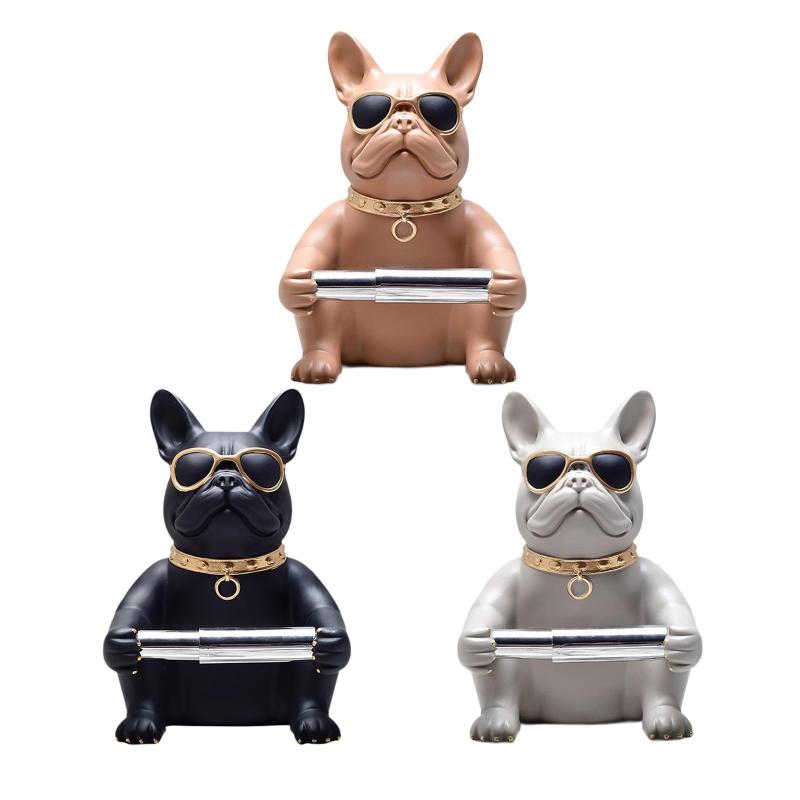 トイレットペーパーホルダー.犬の像の装飾.モダンなナプキンペーパーオーガナイザー.卓上バスルーム収納用のデスクトップオーナメント