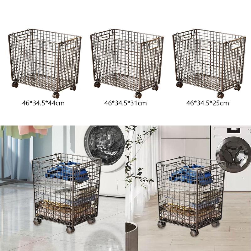 ワイヤーメッシュランドリーバスケット 車輪付き 移動可能な収納ボックス ホームジムスタジオ用 頑丈な360度回転キャスター
